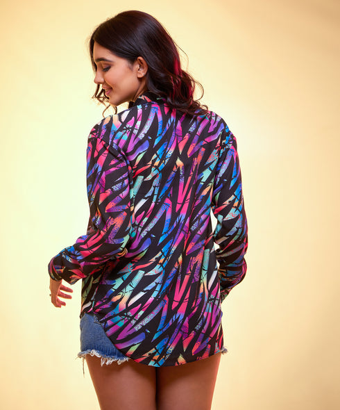 Oversized chiffon black printed shirt